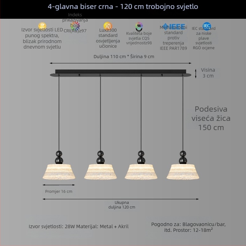 Tri-glavi talijanski minimalistički viseći luster s učinkom vodnih valova za otok, bar i spavaću sobu