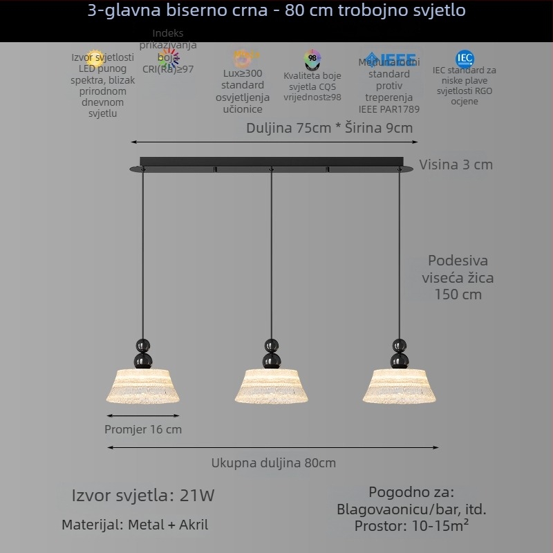 Tri-glavi talijanski minimalistički viseći luster s učinkom vodnih valova za otok, bar i spavaću sobu