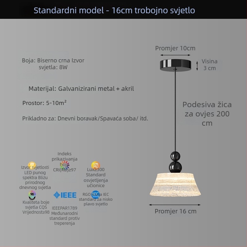 Tri-glavi talijanski minimalistički viseći luster s učinkom vodnih valova za otok, bar i spavaću sobu