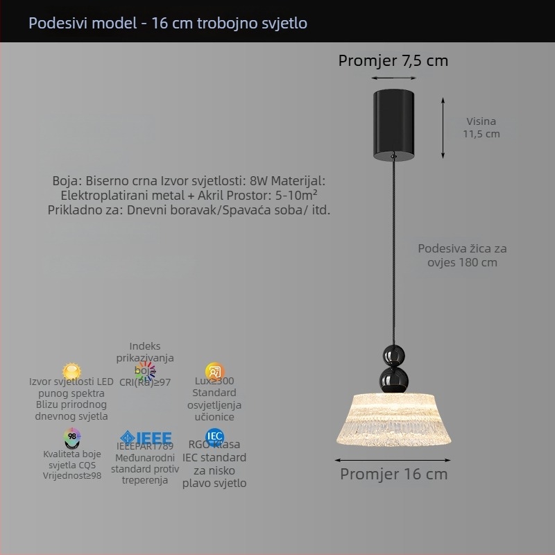 Tri-glavi talijanski minimalistički viseći luster s učinkom vodnih valova za otok, bar i spavaću sobu