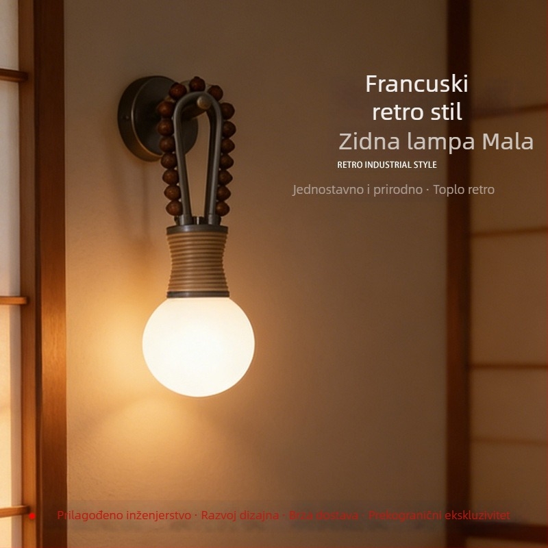 Zidna lampa u francuskom vintage stilu s mesinganim tijelom i staklenim sjenilom, dekorativno osvjetljenje za spavaću sobu i dnevni boravak