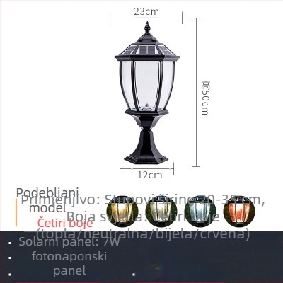 Solarna stup svjetiljka za vanjsko dvorište — LED, IP65, 7W, 6V