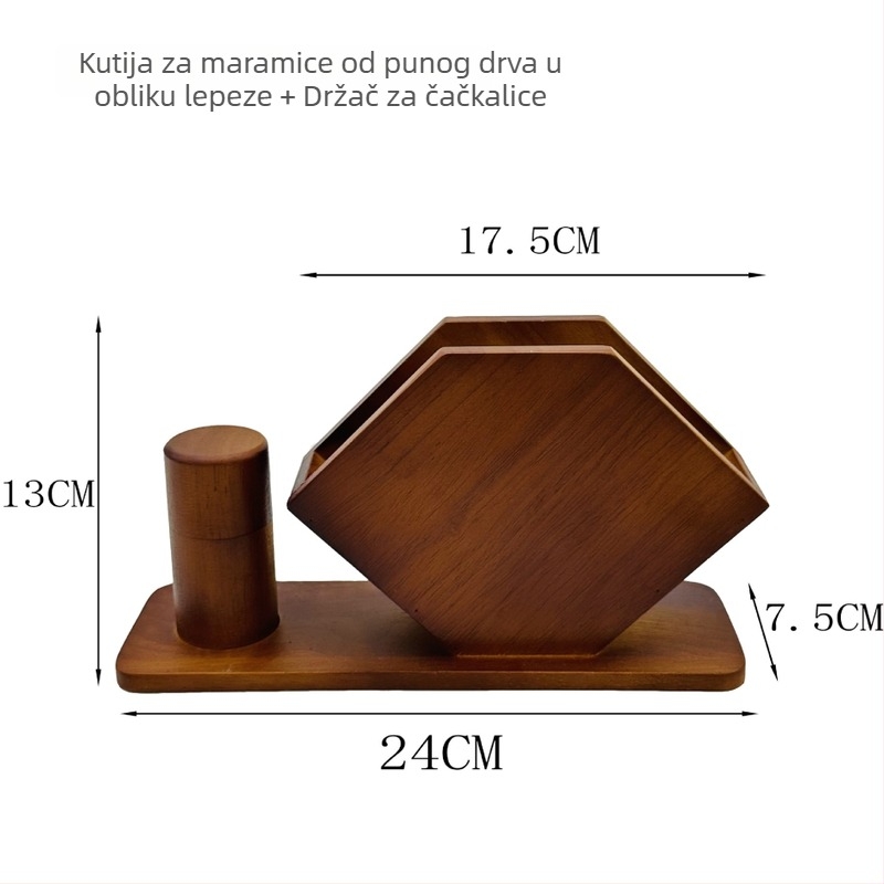 Masivna drvena kutija za maramice u boji orahovog drveta, stolna kutija za pohranu s logom za ured