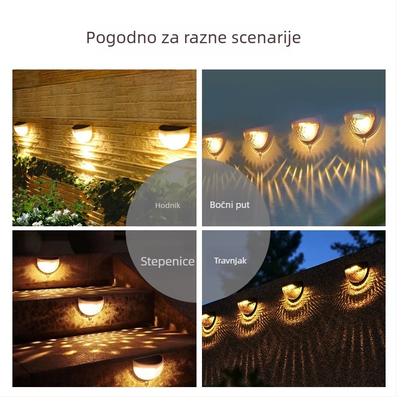 Solarna zidna LED svjetiljka za vanjsku upotrebu, vrt i dvorište, noćno svjetlo za stepenice, IP65 zaštita
