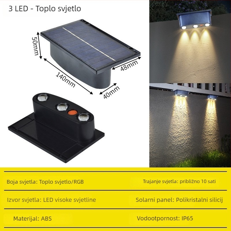 Nova vanjska vodootporna solarna zidna svjetiljka za dom, balkon i dvorište – atmosfersko dekorativno svjetlo za vile