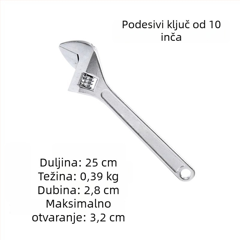 Prilagodljivi ključ – velika čeljust, kratka drška, višenamjenski
