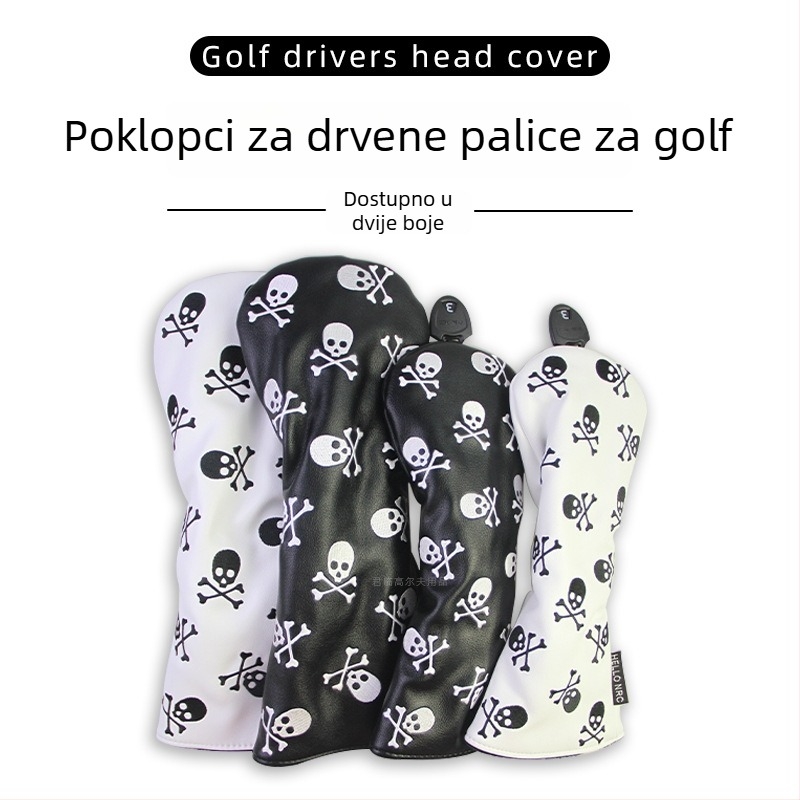 Zaštitna navlaka za golf štap od drveta s dizajnom lubanje, rotirajuća numerička pločica, elastični remen, za 1/3/5/UT, zaštitna kapica, dvije boje.