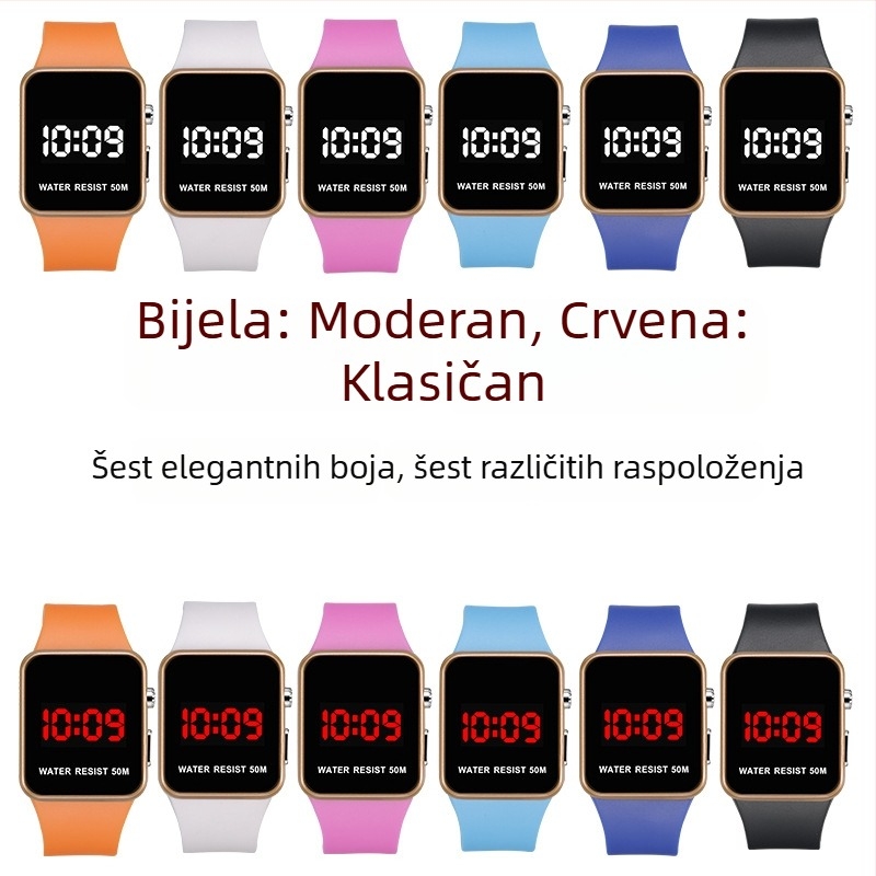 Unisex digitalni sat za učenike – minimalistički casual sportski stil, noćno svjetlo zaslona, vodootporan do 50m
