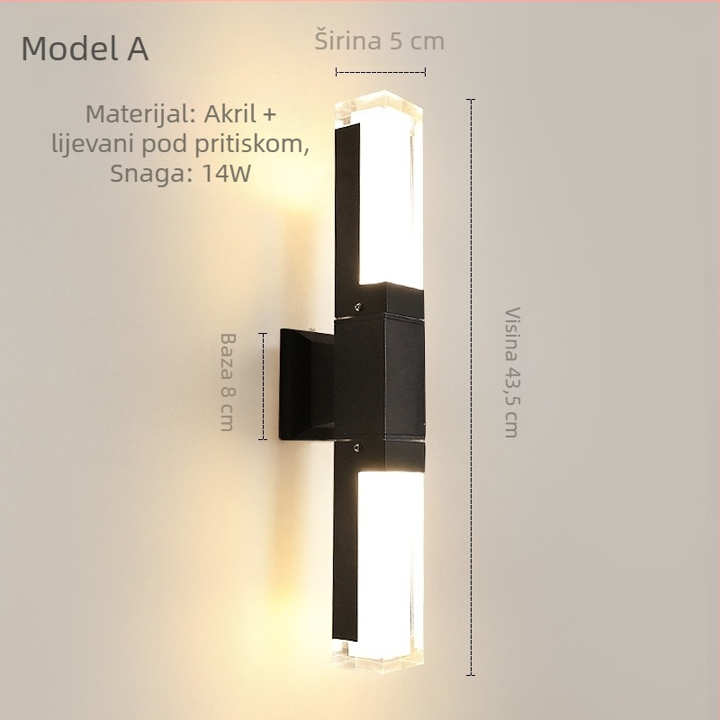 LED dvostruko zidno svjetlo sa senzorom pokreta, vodootporno, akrilno sjenilo, osvjetljenje hodnika