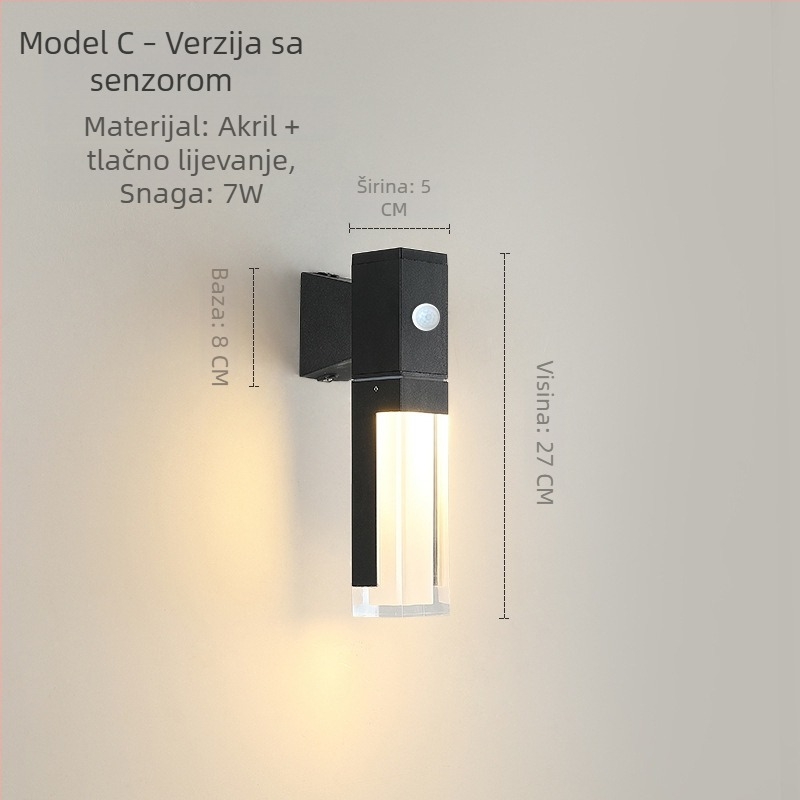 LED dvostruko zidno svjetlo sa senzorom pokreta, vodootporno, akrilno sjenilo, osvjetljenje hodnika
