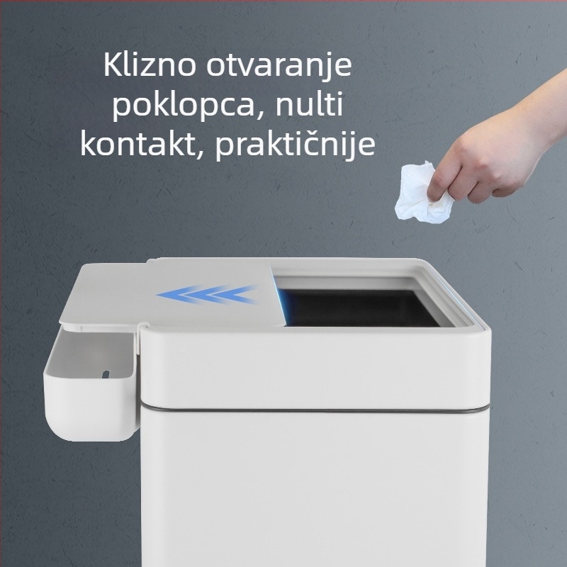 Pametna kanta za smeće sa senzorom i poklopcem, četvrtastog oblika, nehrđajući čelik, velika kapaciteta (12 L ili više), kućna uporaba (kuhinja i spavaća soba)