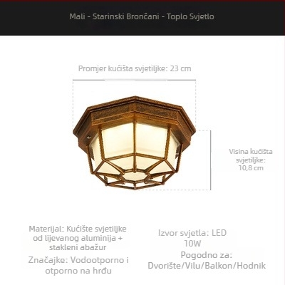 Vanjsko zidno svjetlo u američkom industrijskom stilu sa senzoru pokreta za balkon i hodnik, retro dizajn, vodootporno
