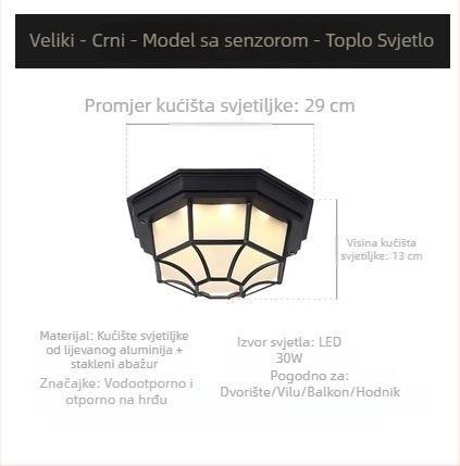 Vanjsko zidno svjetlo u američkom industrijskom stilu sa senzoru pokreta za balkon i hodnik, retro dizajn, vodootporno