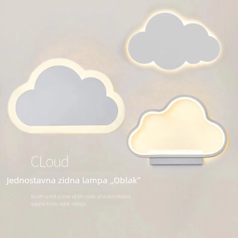 Noćna lampa za dječju sobu, oblaka oblika, nordijski minimalistički zidni dekorativni svjetiljka, s mogućnošću podešavanja jačine, moderan i jednostavan dizajn