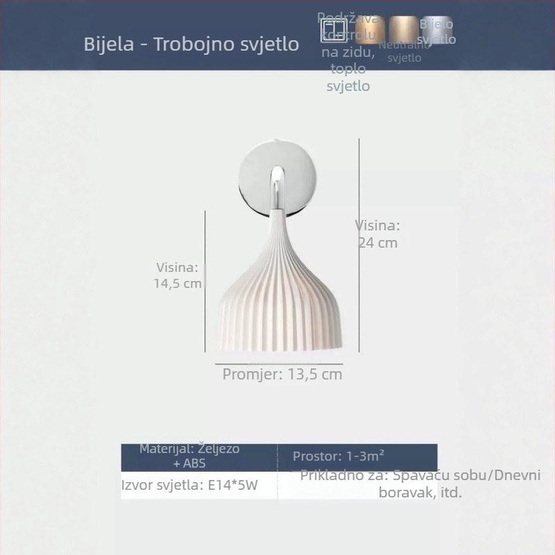 Krem akrilna zidna svjetiljka, nordičkog stila, ambijentalno LED osvjetljenje za hodnik, balkon, radnu sobu i spavaću sobu