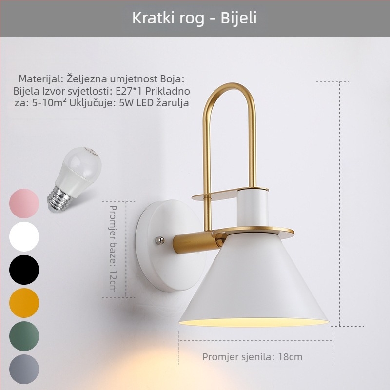 Nordijski moderno minimalističko zidno svjetlo za dnevni boravak i spavaću sobu, dekorativni rog dizajn u makaron bojama