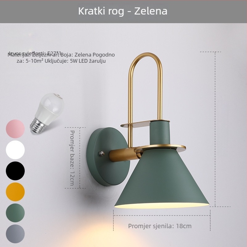 Nordijski moderno minimalističko zidno svjetlo za dnevni boravak i spavaću sobu, dekorativni rog dizajn u makaron bojama