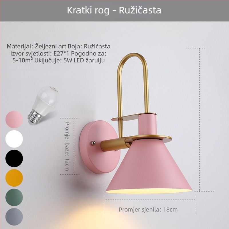 Nordijski moderno minimalističko zidno svjetlo za dnevni boravak i spavaću sobu, dekorativni rog dizajn u makaron bojama
