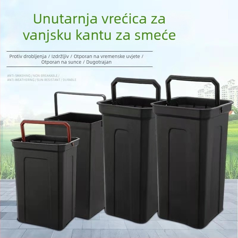 Plastična kvadratna unutarnja posuda, crne boje, otporna na plamen, za vanjski koš za otpad