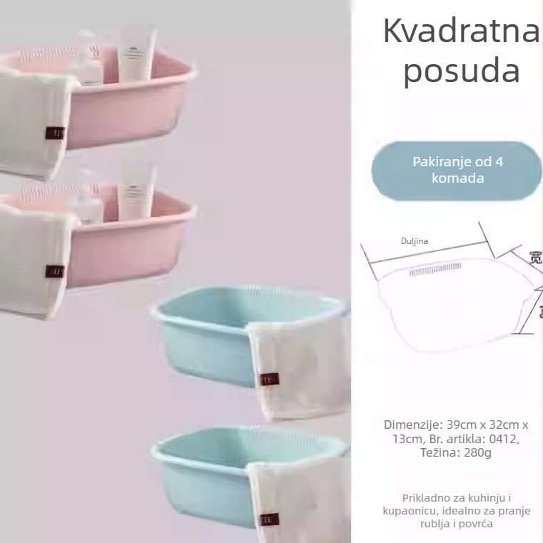 Jian'an plastična pravokutna zdjela za pranje lica, povrća i voća, s odvodom, za kućnu ili studentsku uporabu
