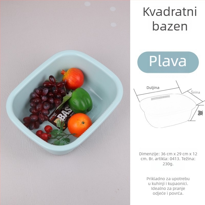 Jian'an plastična pravokutna zdjela za pranje lica, povrća i voća, s odvodom, za kućnu ili studentsku uporabu
