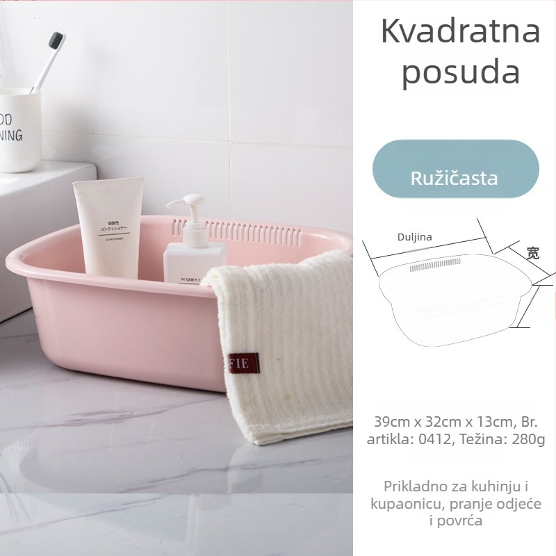 Jian'an plastična pravokutna zdjela za pranje lica, povrća i voća, s odvodom, za kućnu ili studentsku uporabu