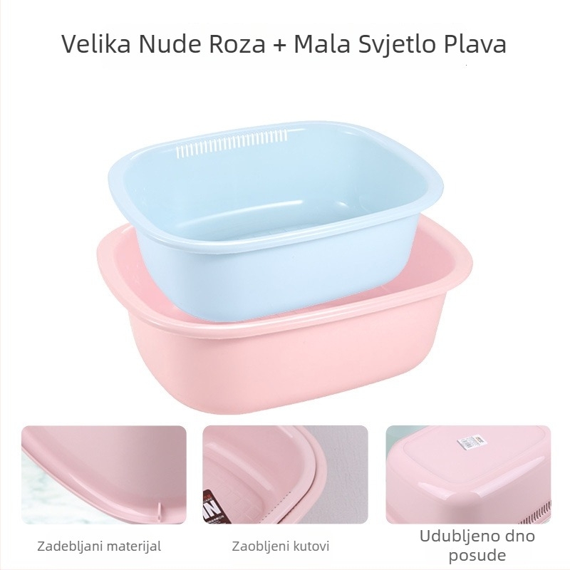 Jian'an plastična pravokutna zdjela za pranje lica, povrća i voća, s odvodom, za kućnu ili studentsku uporabu