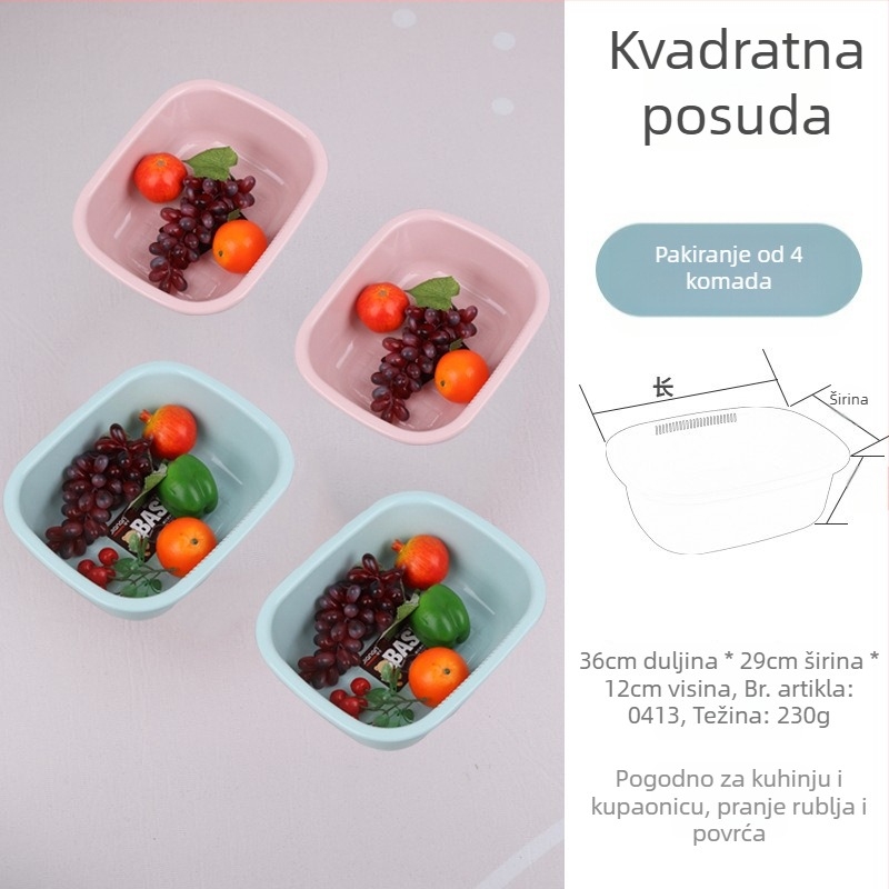 Jian'an plastična pravokutna zdjela za pranje lica, povrća i voća, s odvodom, za kućnu ili studentsku uporabu