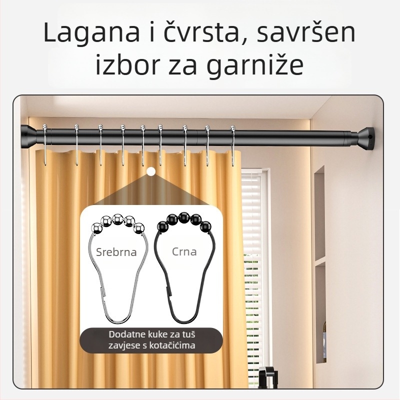 Telekopska šipka bez bušenja za balkon, podesiva za sušenje odjeće, pogodna za tuš zavjese, zavjese u spavaćoj sobi i vješanje odjeće u garderobi