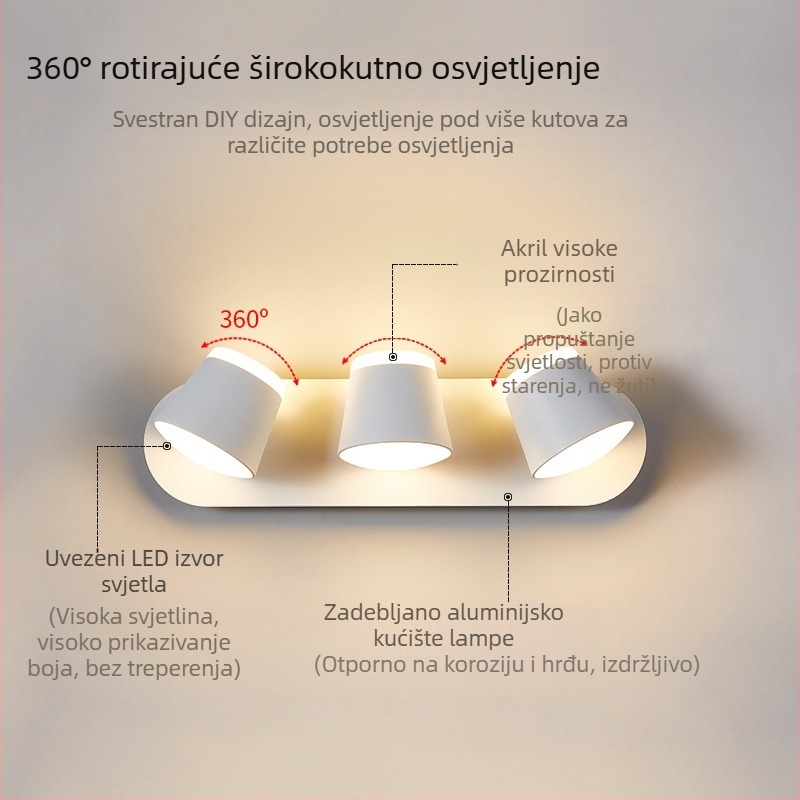 Okretna LED zidna svjetiljka za spavaću sobu, radnu sobu i stubište – moderni minimalistički dizajn