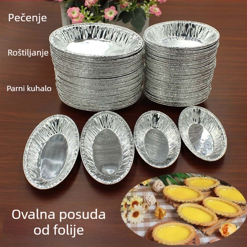 Jednokratna posuda za pečenje od aluminijske folije, ovalni pladanj za portugalske kremaste tartove i muffine
