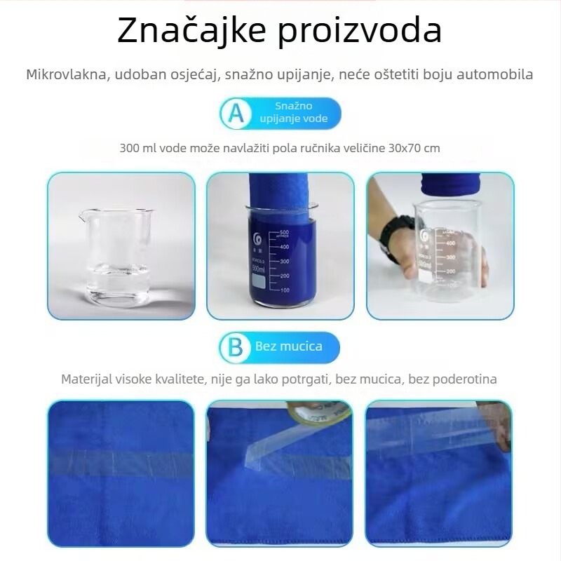 Mikrovlaknena krpa za pranje auta – velika, bez dlačica, upija vodu, za unutrašnjost vozila, debela