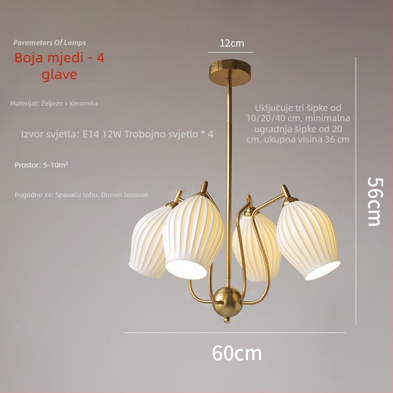 Moderni keramički viseći luster u francuskom stilu sa LED bone china, za dnevni boravak, blagovaonu i spavaću sobu
