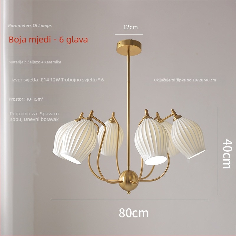 Moderni keramički viseći luster u francuskom stilu sa LED bone china, za dnevni boravak, blagovaonu i spavaću sobu
