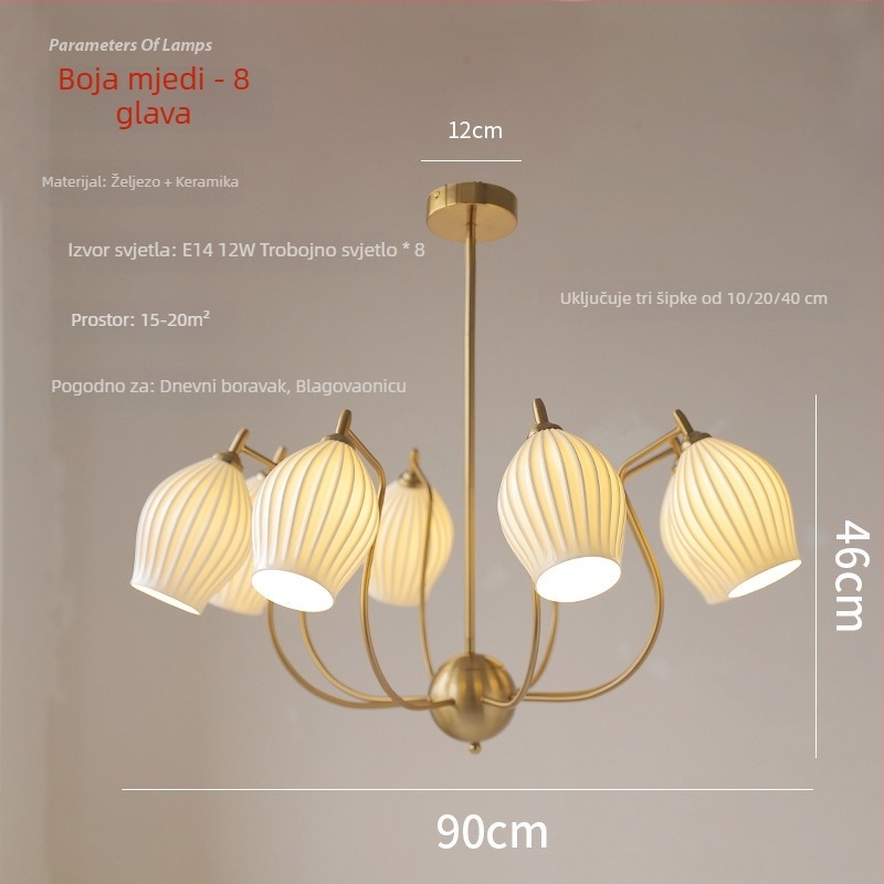 Moderni keramički viseći luster u francuskom stilu sa LED bone china, za dnevni boravak, blagovaonu i spavaću sobu