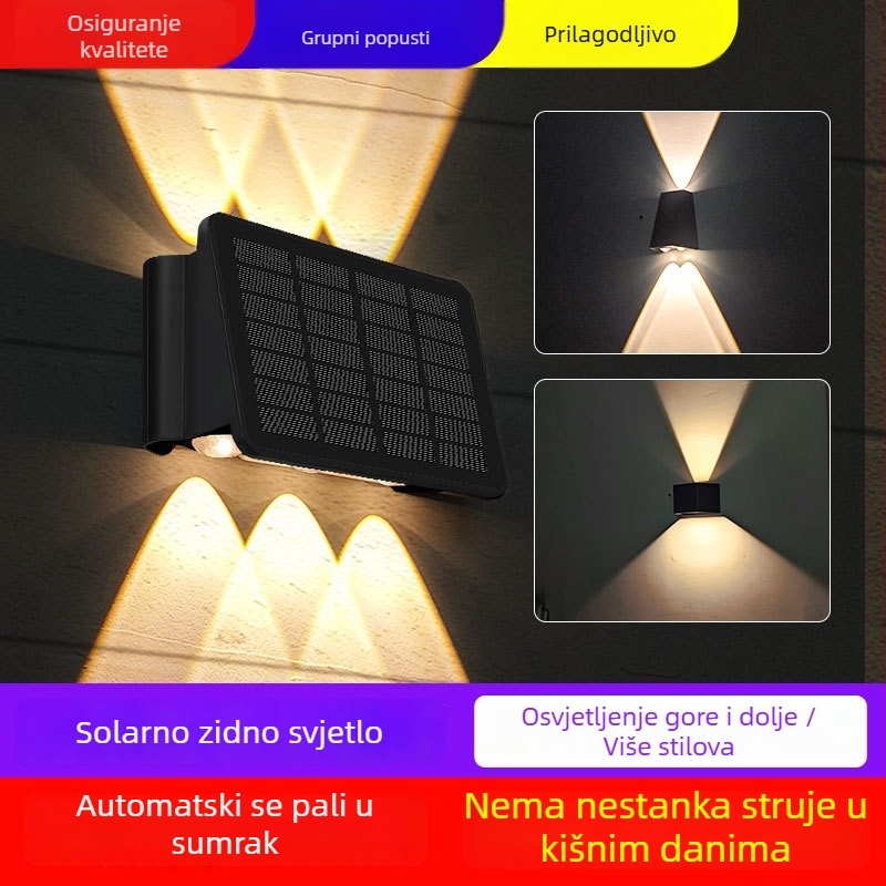 Solarna vanjska zidna svjetiljka s dvostrukom glavom, vodootporna za vanjsku upotrebu, osvjetljenje gore-dolje
