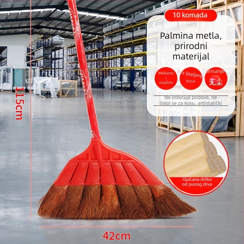 Tradicionalna metla od palme s dugim držačem za kućnu, vrt i vanjsku upotrebu, set metla i lopatica za prašinu