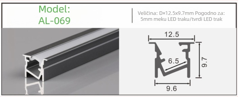 LED aluminijski kanal s difuzorom za osvjetljenje ormara, utor 18 mm, duljina 1000 mm