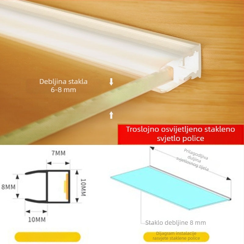LED aluminijski kanal s difuzorom za osvjetljenje ormara, utor 18 mm, duljina 1000 mm