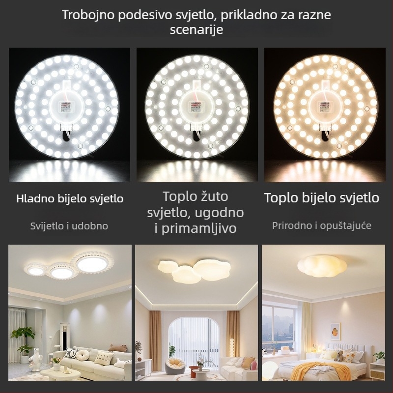 LED stropni modul za dnevni boravak, kružni oblik, zamjenski modul s magnetskim svjetlosnim trakama i disk lampom, energijski štedljiva žarulja