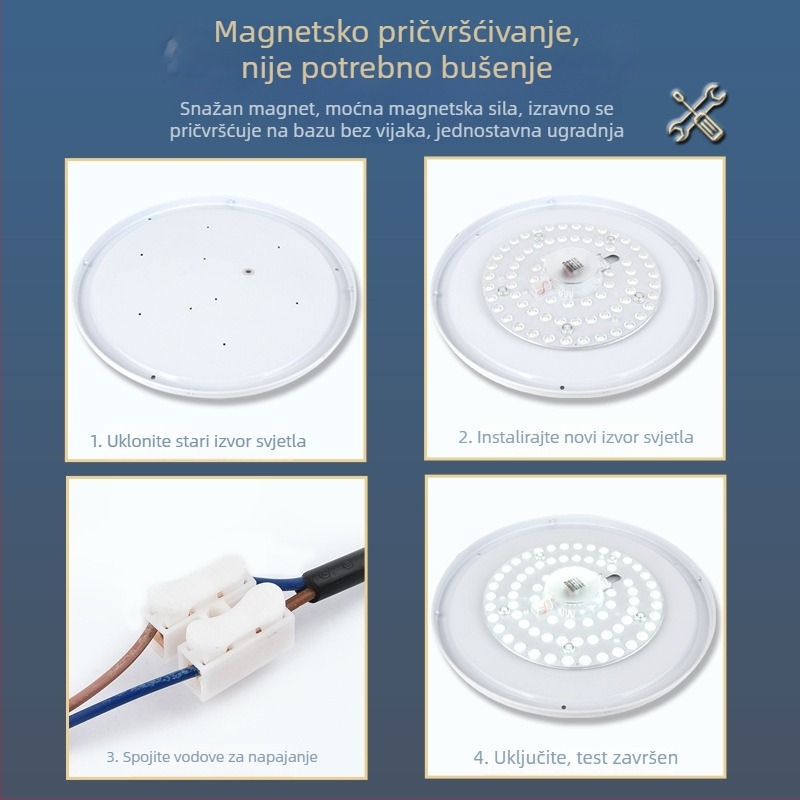 LED stropni modul za dnevni boravak, kružni oblik, zamjenski modul s magnetskim svjetlosnim trakama i disk lampom, energijski štedljiva žarulja