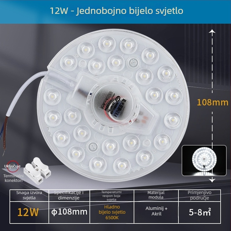 LED stropni modul za dnevni boravak, kružni oblik, zamjenski modul s magnetskim svjetlosnim trakama i disk lampom, energijski štedljiva žarulja