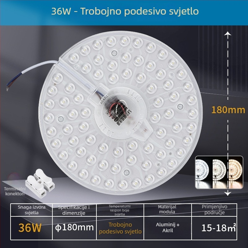 LED stropni modul za dnevni boravak, kružni oblik, zamjenski modul s magnetskim svjetlosnim trakama i disk lampom, energijski štedljiva žarulja