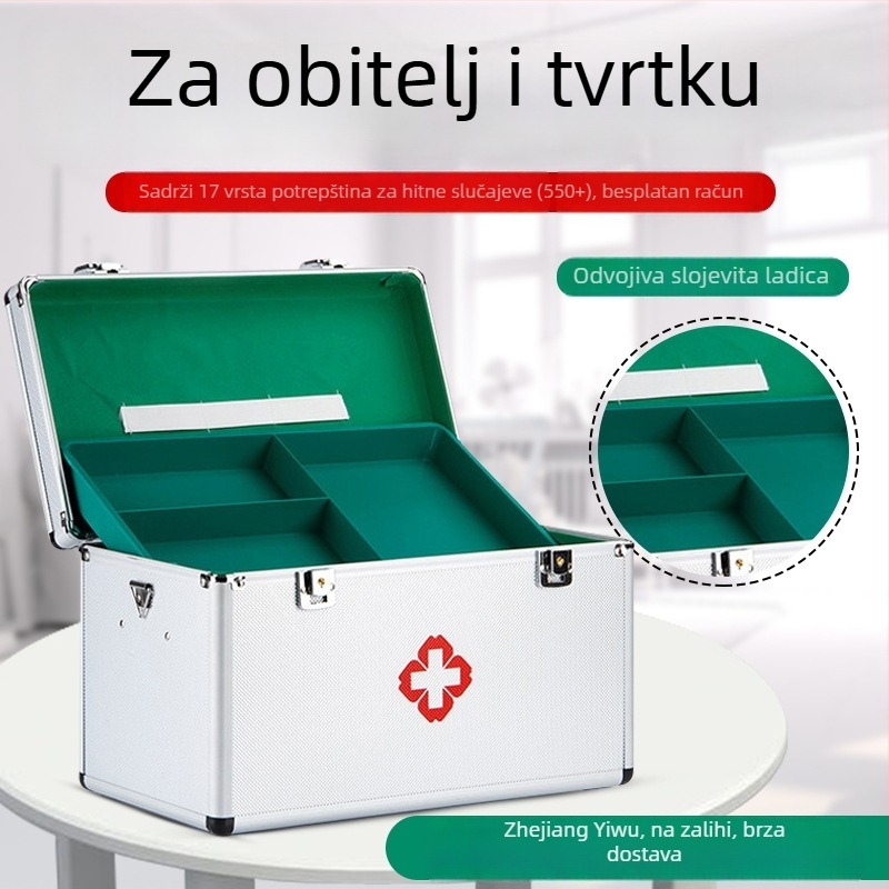 Aluminijska kutija za prvu pomoć s više pretinaca, prenosivo medicinsko skladište