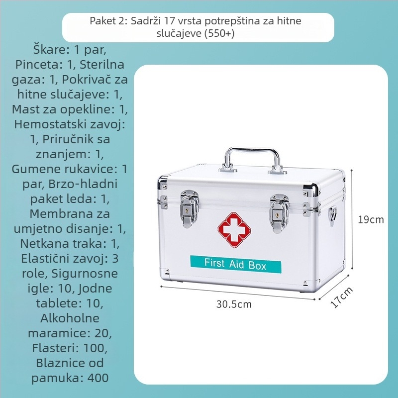 Aluminijska kutija za prvu pomoć s više pretinaca, prenosivo medicinsko skladište