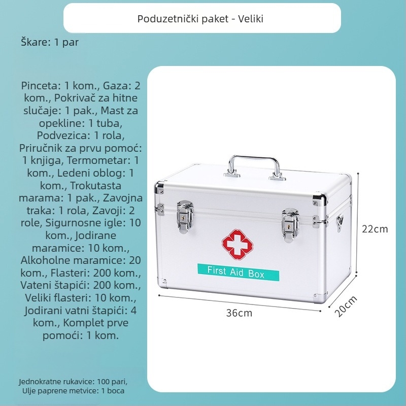 Aluminijska kutija za prvu pomoć s više pretinaca, prenosivo medicinsko skladište