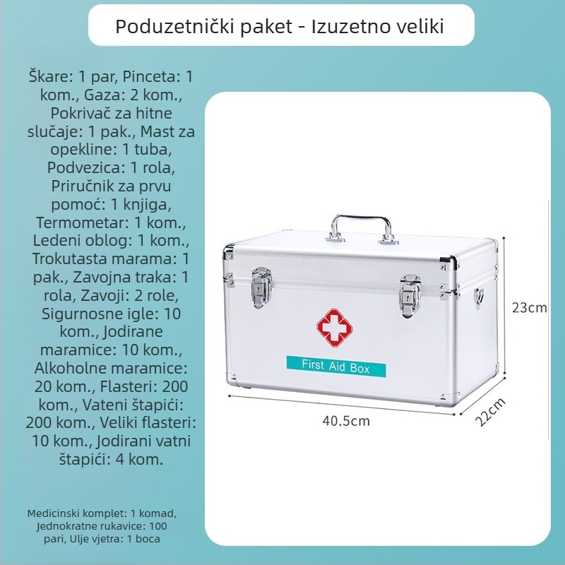 Aluminijska kutija za prvu pomoć s više pretinaca, prenosivo medicinsko skladište