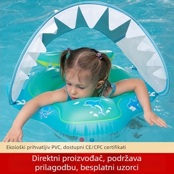 Dječji plivački prsten s dizajnom ajkule, ekološki PVC i protivkliznim džepom, za djecu od 0 do 3 godine