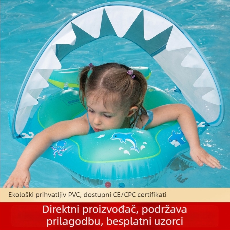 Dječji plivački prsten s dizajnom ajkule, ekološki PVC i protivkliznim džepom, za djecu od 0 do 3 godine