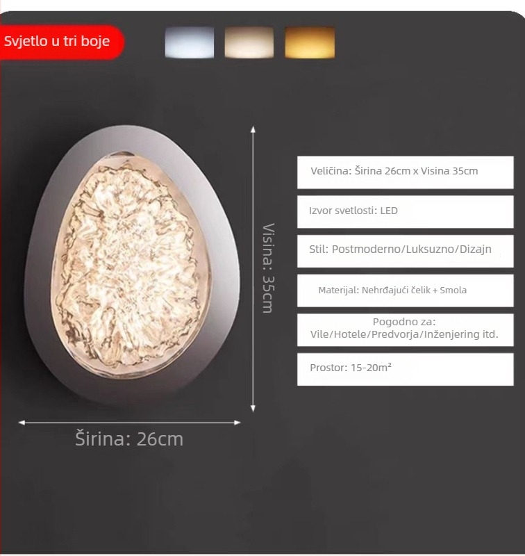 LED zidna lampa za spavaću sobu i dnevni boravak, moderni minimalistički skandinavski dizajn, sjenilo od smole, tijelo od nehrđajućeg čelika, 220V